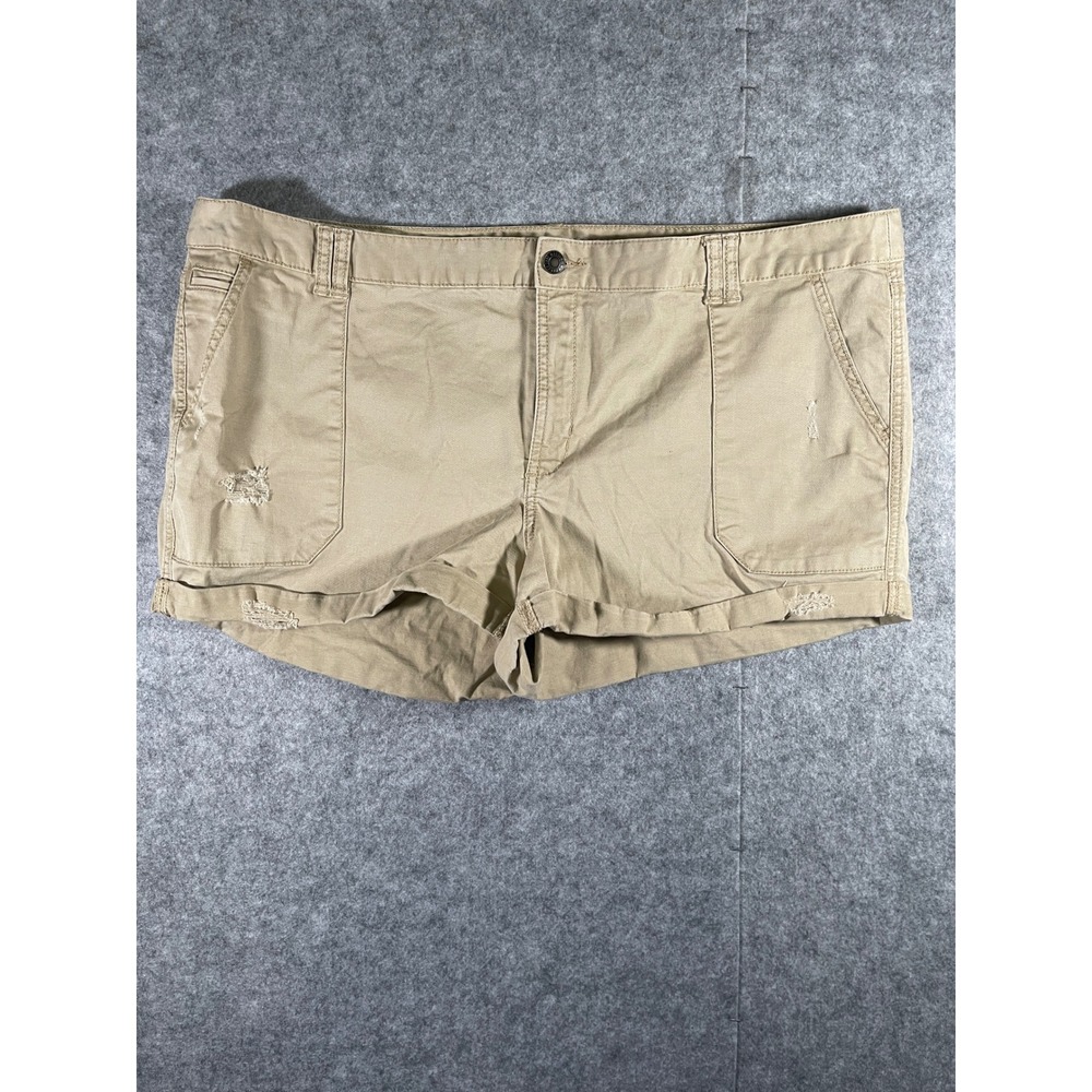 Mossimo Supply Co Womens Khaki Mid Rise Distressed Cuffed Utility Shorts Size 18